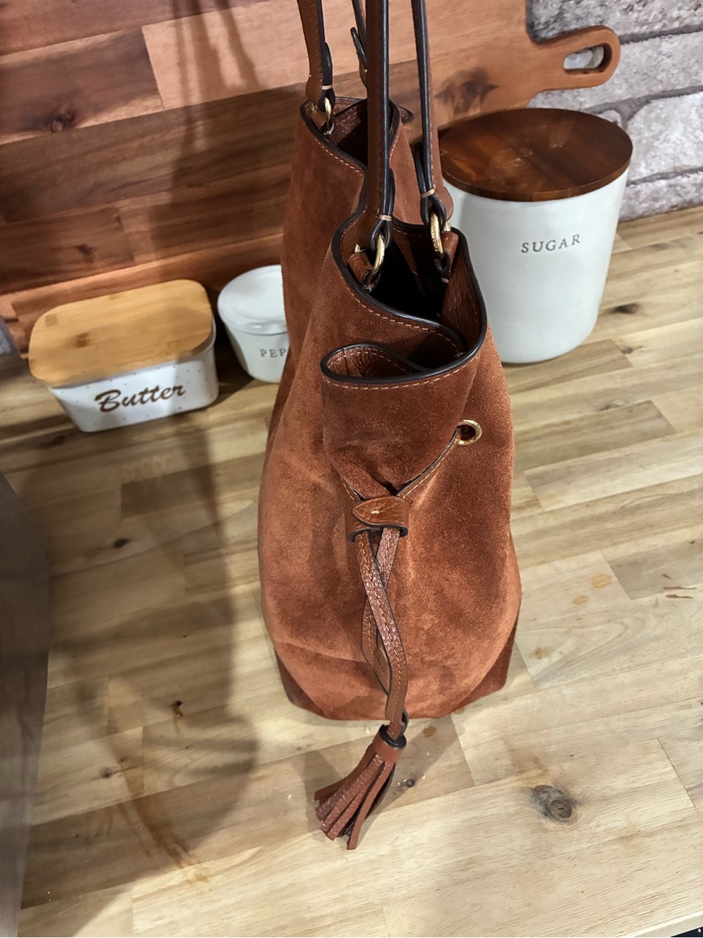 Coach Suede Shoulder Bag in Rich Chestnut Brown with Tassels - Picture 3 of 9